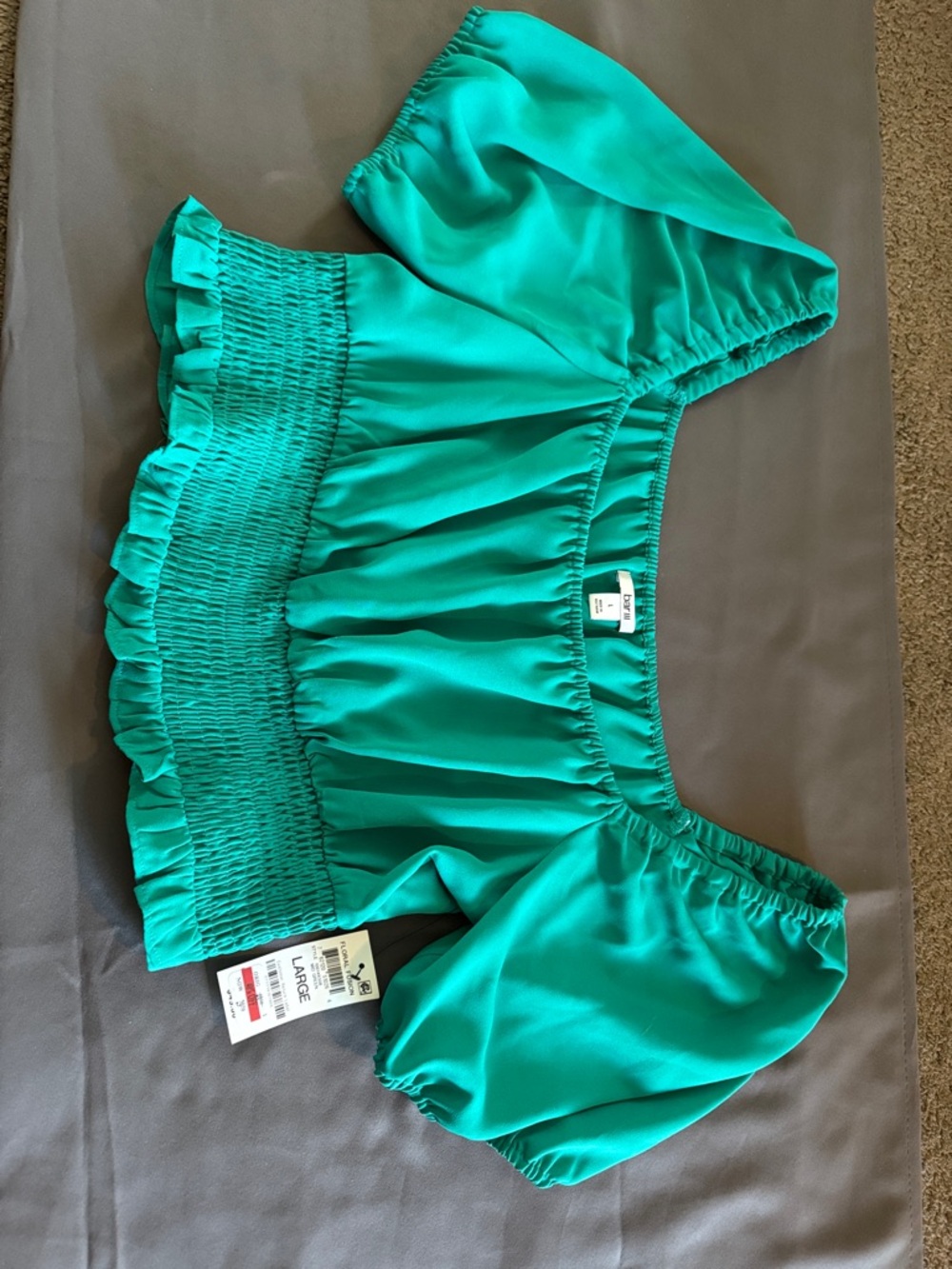 Bar III Emerald Green Puff Sleeve Cropped Top